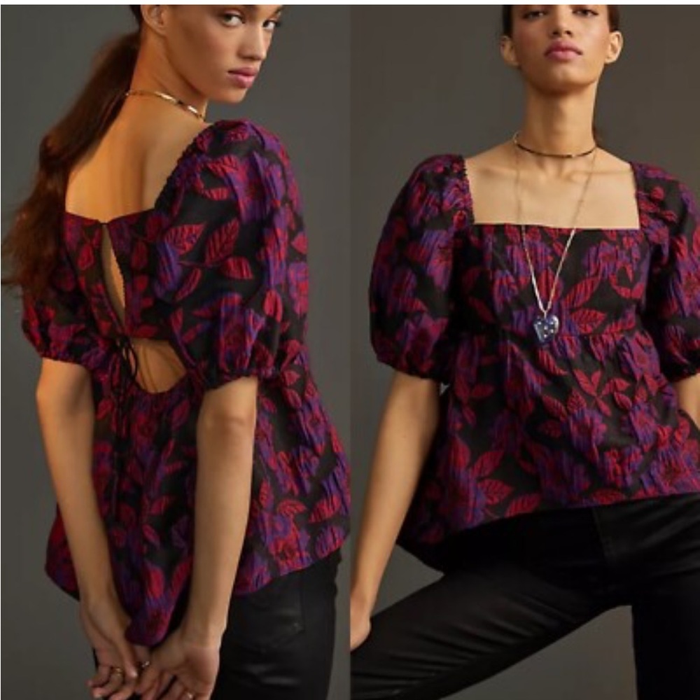 Anthropologie Purple and Red Floral Blouse